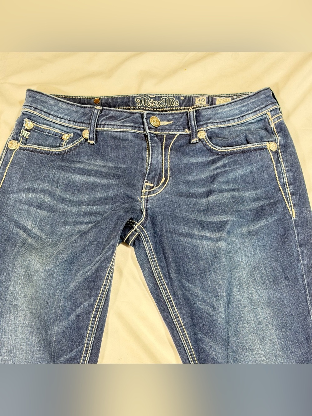 Miss Me Size 30 Dark Wash Rhinestone Embellished Straight Jeans Y2K O68 - Picture 9 of 11